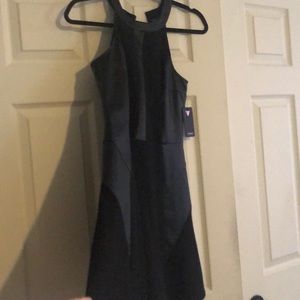 GUESS Black and leather LBD dress